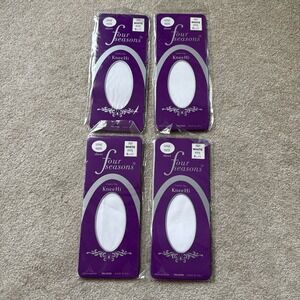 Lot of 4 Four Seasons Sheer KneeHi Comfort Top Stockings, White, Nylon Socks (4)